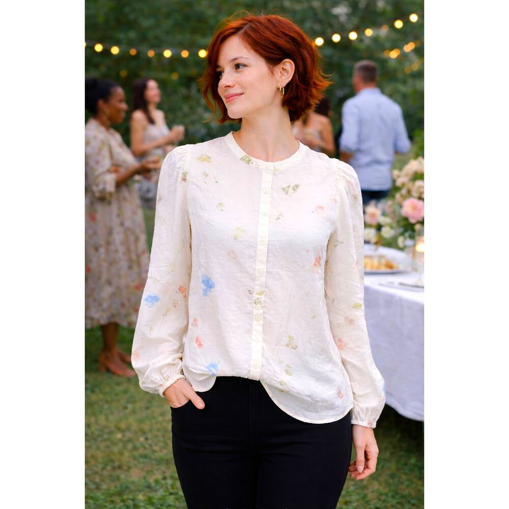 Current Elliott The Settler 100% Silk Top Rose Steam Multi M